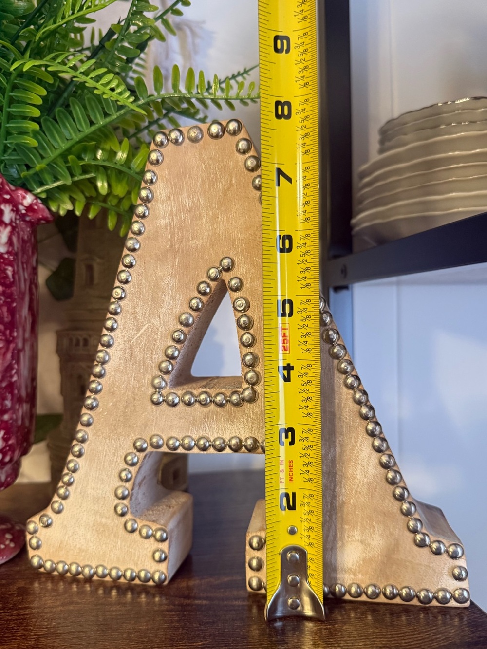 Wooden Letter A with Silver-Style Studs - Beige - Picture 3 of 4